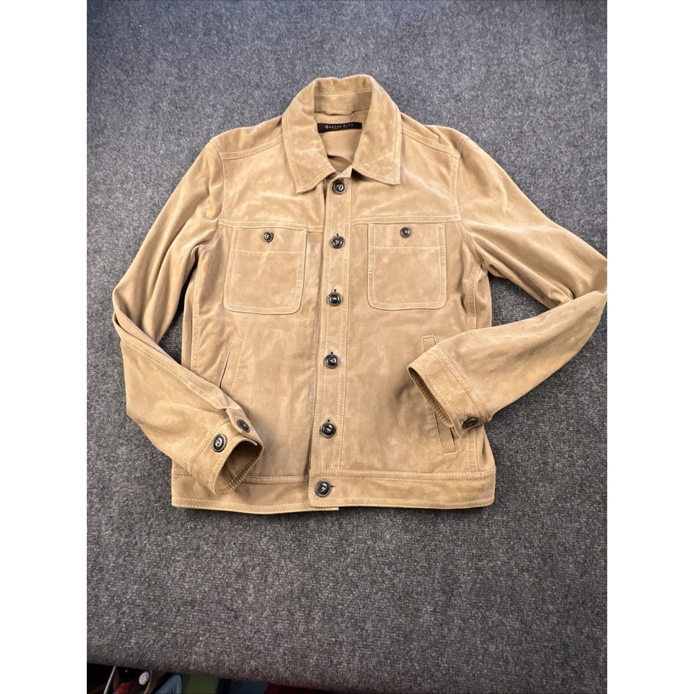Gordon Rush Italian Suede Leather Jacket Mens M Tan Cupro Lined Quiet Luxury